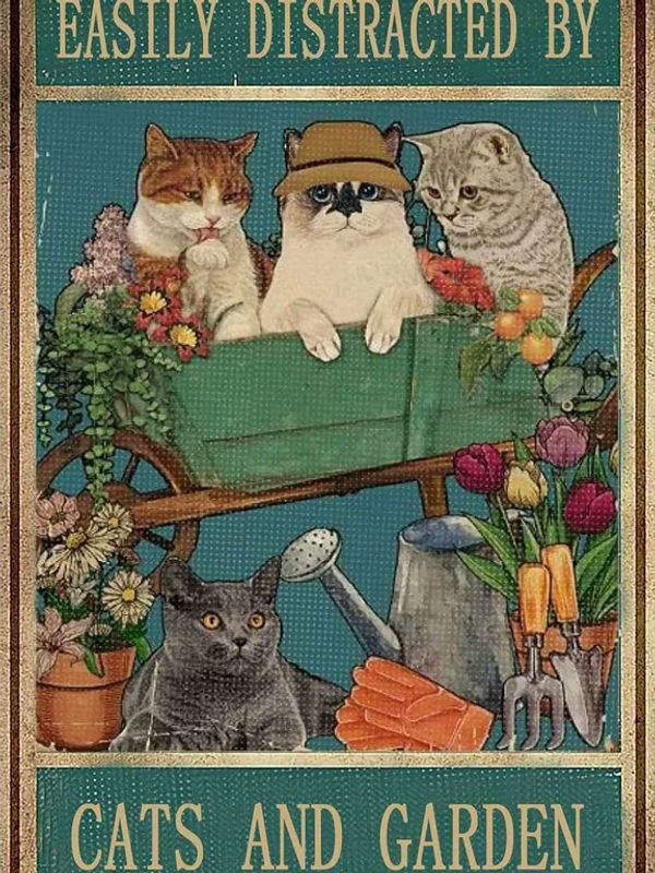 NENAWOS Distracted by Cats and Garden Retro-Metallblechschild, Vintage Aluminium-Wandschild für die Dekoration, mehrfarbig, rechteckig - Bild 2