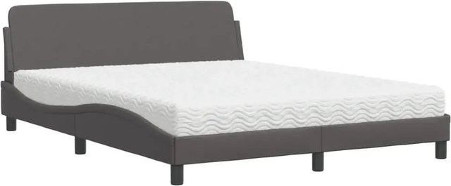 vidaXL Doppelbett mit Matratze aus Kunstleder und Strick in Grau, Modell 12009076, B/T/H: 160 x 200 x 165 cm - Bild 1