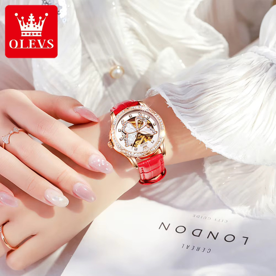 OLEVS Armbanduhr Automatik, Diamantbesetzt, Leder, Damen - Bild 2
