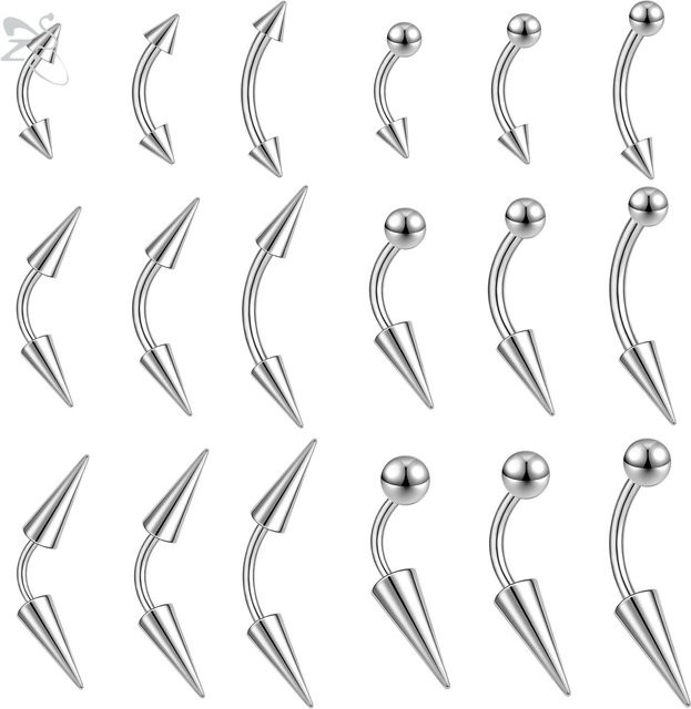 ZS Spike Curved Barbell Augenbrauenring, Edelstahl, Silber, Unisex - Bild 1