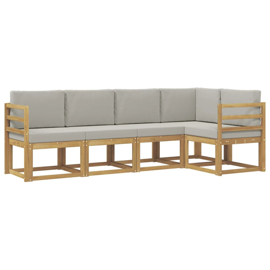 vidaXL Outdoor-Sofagarnitur in L-Form aus Akazienholz mit Kissen, Weiß-Hellgrau - Bild 2