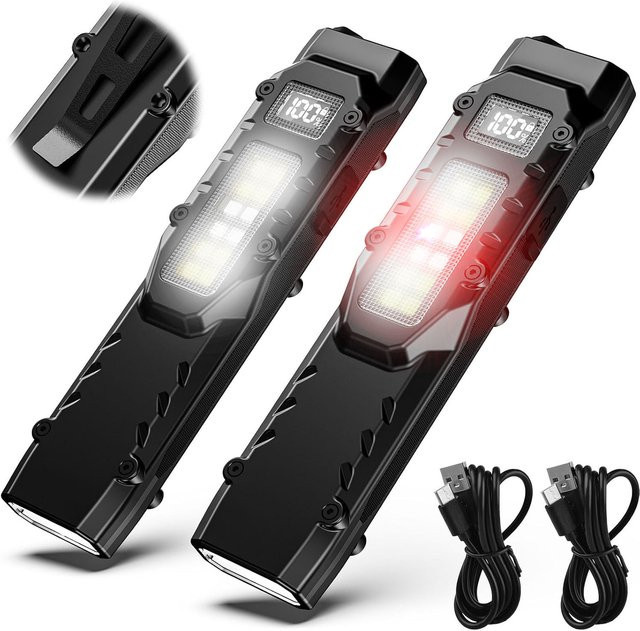 YEMAO Wiederaufladbare flache LED-Taschenlampe in Schwarz mit Digitalanzeige und zwei Schaltern für EDC und taktische Einsätze - Bild 1