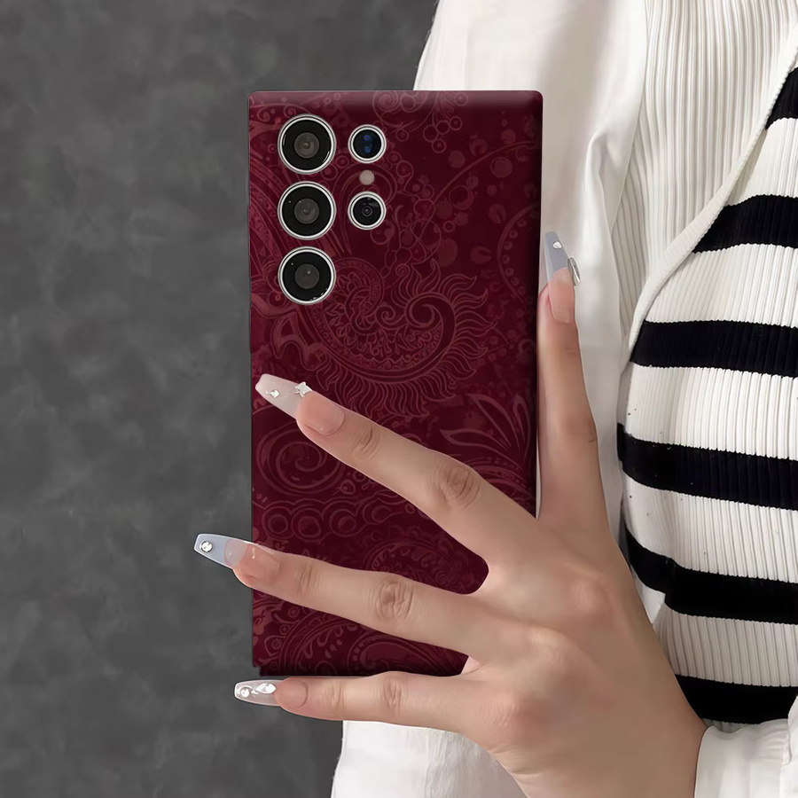 Aurbe Handyhülle für Samsung Galaxy S26 S25 S24 S23 Ultra Plus in Burgundy Paisley mit HD Hard Doppelschicht-Film - Bild 5