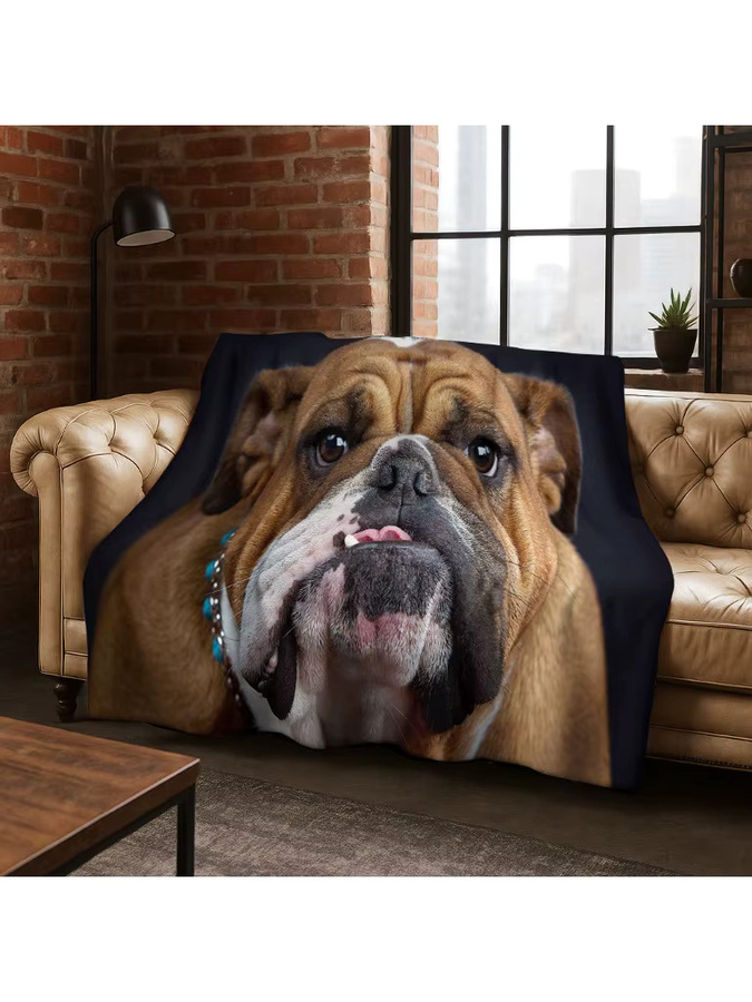 Faviora Flanelldecke mit 3D-Bulldogge Motiv, weiche und warme Tier-Cartoon-Decke in Multicolour, B/T: 90 x 75 cm - Bild 2