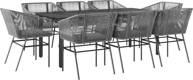 vidaXL 9-teilige Garten-Essgruppe aus Poly Rattan mit Kissen und Glastisch in Grau - Bild 1