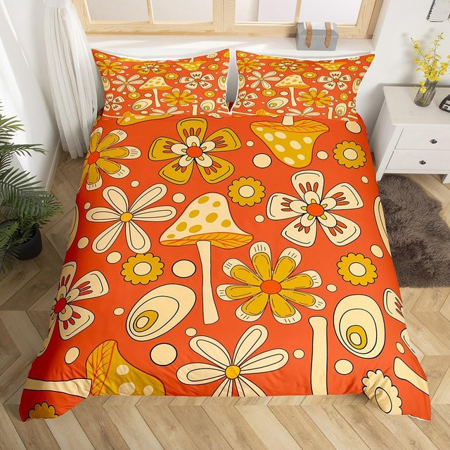 Retro Hippie Bettwäsche Set mit Blumen und Regenbogen, Multicolor, B/H: 150 x 200 cm - Bild 1