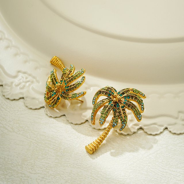 Ohrstecker Kokosnussbaum, Zirkonia, Gold, Damen - Bild 1