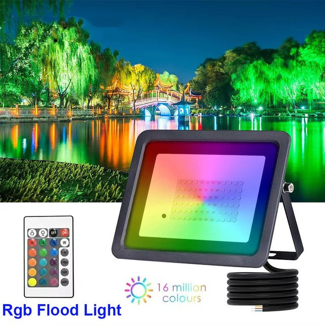 LeiiGeeGo RGB Outdoor LED Flutlicht mit Fernbedienung, Wasserdichter Mehrfarben Scheinwerfer für den Garten, Schwarz - Bild 1