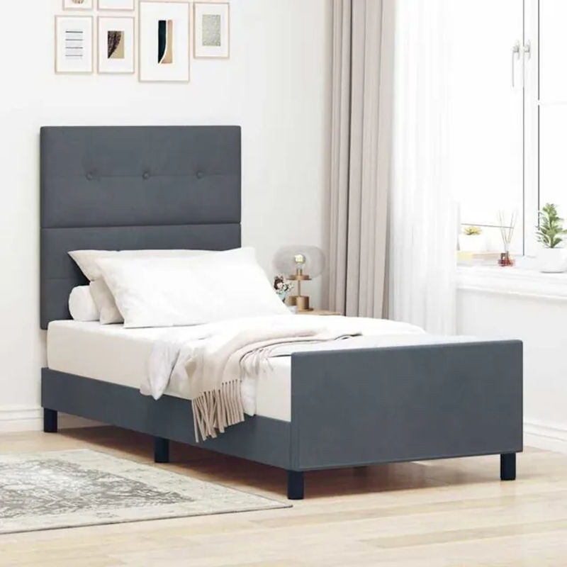 Modernes Polsterbett mit Kopfteil von vidaXL aus Samt in Anthrazit, B/T/H: 80 x 200 cm - Bild 1