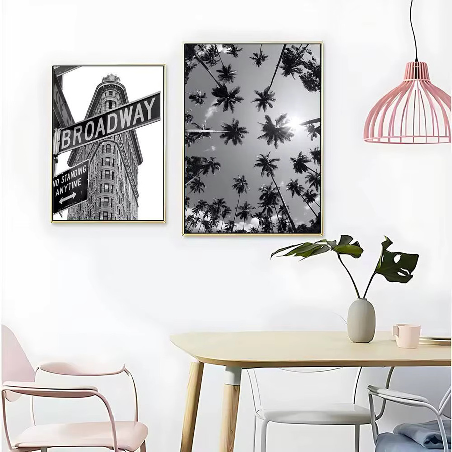 Vintage Wandkunst Poster mit Palmen-Strand-Landschaft in Schwarz-Weiß aus Papier - Bild 2
