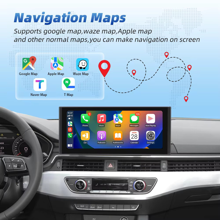 Nunoo Linux Wireless CarPlay und Android Auto Multimedia Autoradio mit GPS und Wi-Fi für Audi A4 A5 B9 2016-2022, 12,3 Zoll, Schwarz - Bild 4