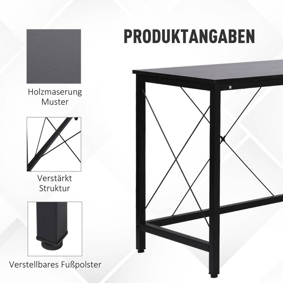 HOMCOM L-Form Computertisch in Schwarz, moderner Winkelschreibtisch aus MDF und Stahl, B/T/H: 150 x 150 x 76 cm - Bild 4