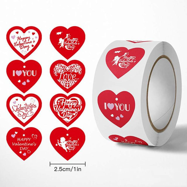 TYFYO Valentinstag-Aufkleber mit Herz-Motiv in Rot, 500 Stück, Durchmesser: 2,5 cm - Bild 1
