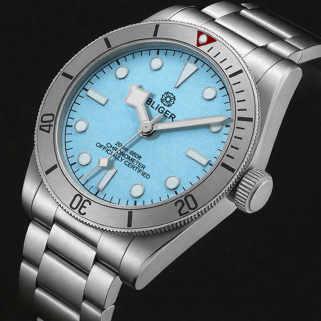 BLIGER Armbanduhr Automatik, Edelstahl, Blau, 39 mm, Herren - Bild 1