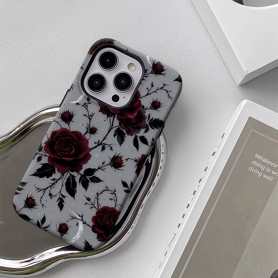 Crimson Roses Moons Handyhülle für iPhone 17 16 15 14 13 12 11 Pro Max Plus mit doppelschichtiger Rückseite in Multicolour - Bild 5