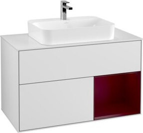 V&B Waschtischunterschrank Finion 100 Wandmontage mit LED-Beleuchtung und Regalfach in Weiß lackiert - Bild 1