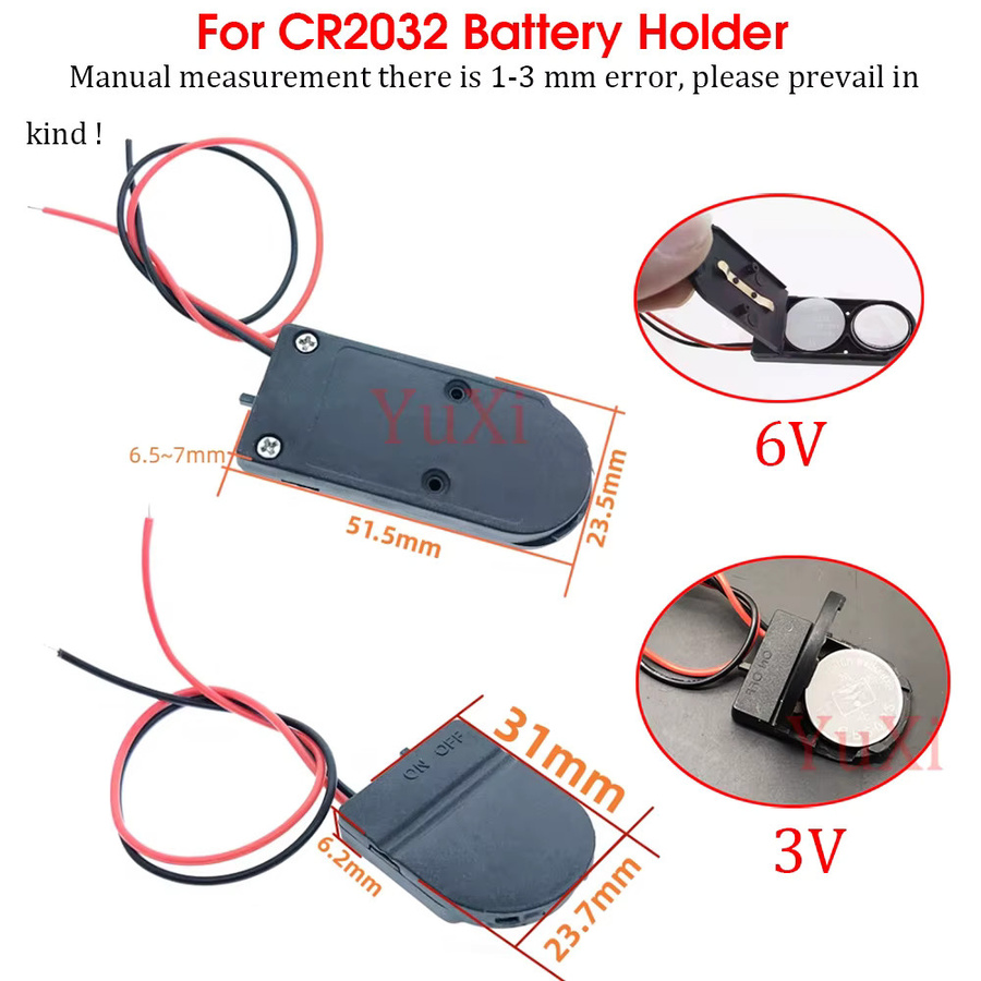 YuXi 5er Set CR2032 Batteriefach mit Ein/Aus-Schalter und Anschlusskabeln in Schwarz und Multicolor - Bild 2