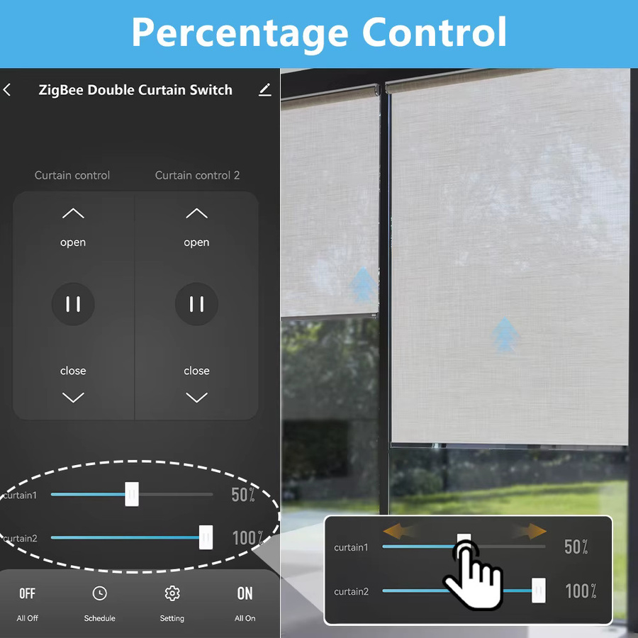 LoraTap Tuya Smart Life ZigBee Doppelrollo-Drucktastenschalter mit Prozentregelung in Weiß, kompatibel mit Google Assistant und Alexa - Bild 3