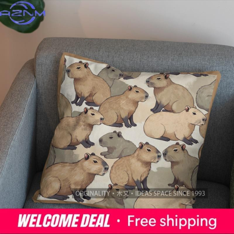 Kissenbezug mit 2D Capybara Muster für Sofa und Schlafzimmer, Peach Skin Material, B/B: 18 x 18 cm - Bild 1