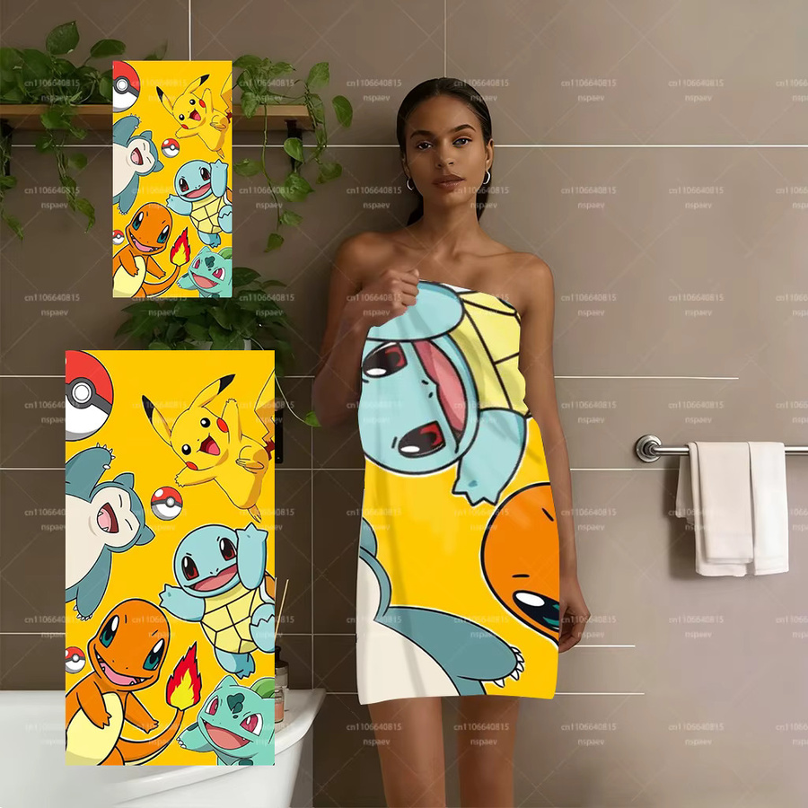 Potdemiel Pokemon Cartoon-Strandtuch mit Pikachu-Charmander-Print, schnell trocknend und saugfähig, Mehrfarbig, Breite: 60 cm, Höhe: 40 cm - Bild 5