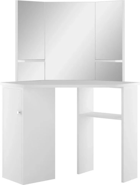 vidaXL Eck-Schminktisch in Weiß mit modernem Design und klappbarem Spiegel, B/T/H: 141,5 x 54,0 x 111,0 cm - Bild 1