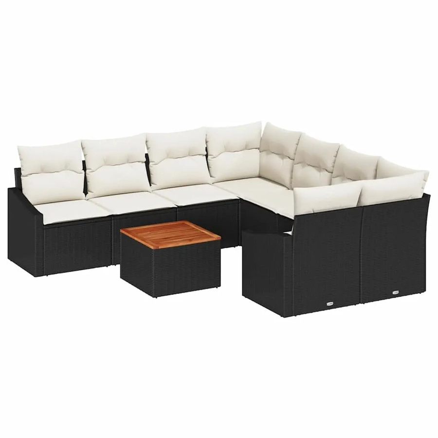 vidaXL Garten-Sofa-Set aus Poly-Rattan in Schwarz mit Kissen und Tisch, 9-teiliges L-Shape Lounge-Set mit Metallrahmen und UV-beständigen Polstern - Bild 2