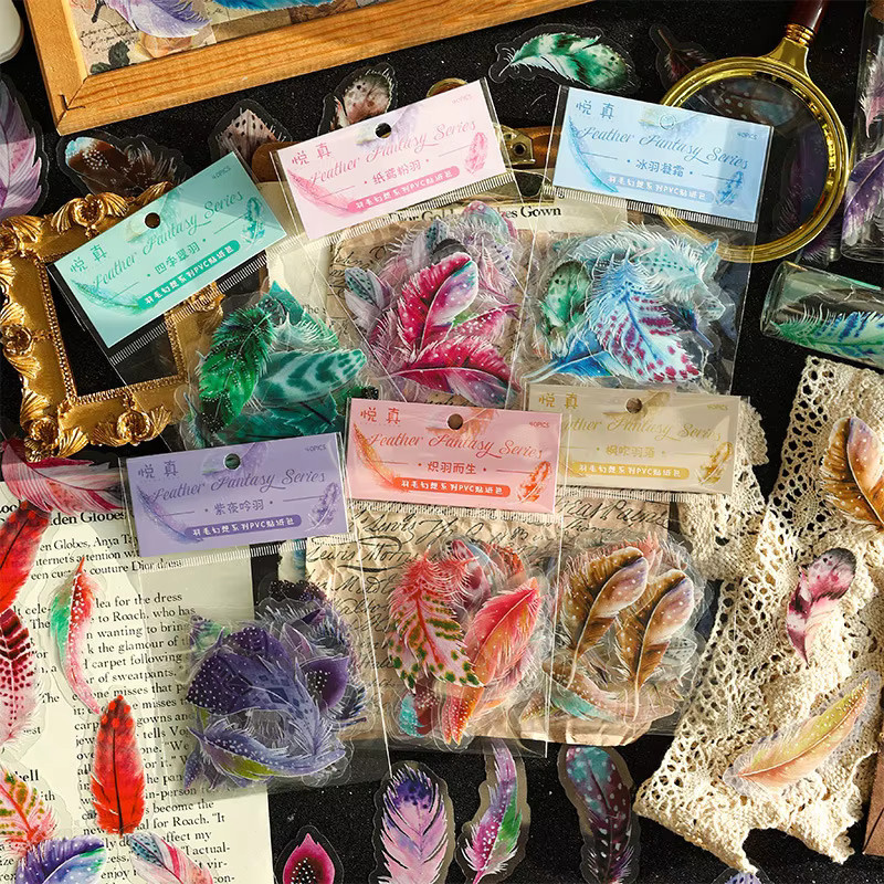 20 Stück luxuriöse Federimitat Aufkleber in transparent und schillernd für Scrapbooking und DIY-Projekte - Bild 2