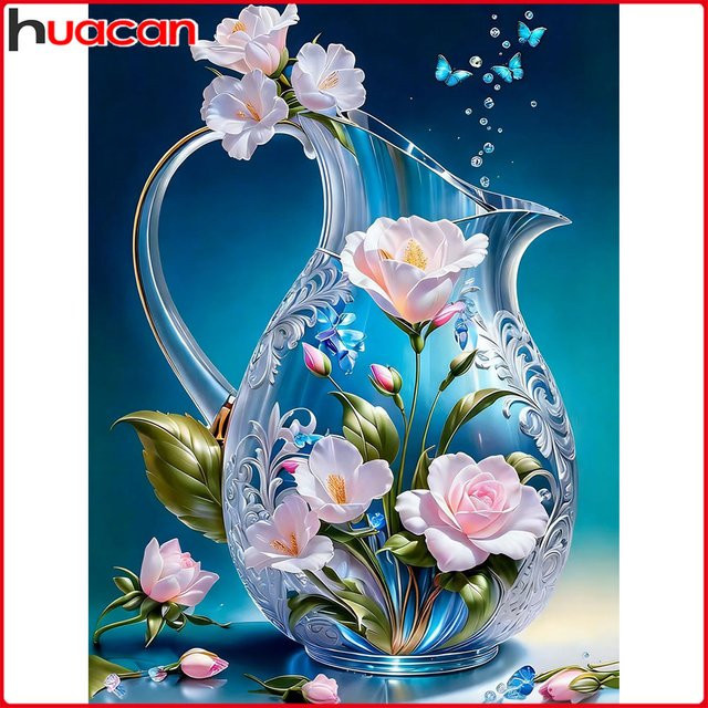 Huacan 5D-Diamantgemälde Set mit Blumenvase und Schmetterling in Mehrfarbig, Breite: 30,0 cm, Höhe: 20,0 cm, Tiefe: 20,0 cm - Bild 1