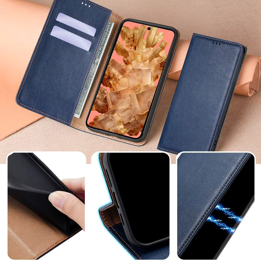 Leder-Brieftasche und Flip-Cover Handyhülle mit Kartenfächern für Google Pixel Modelle in Braun oder Blau - Bild 2