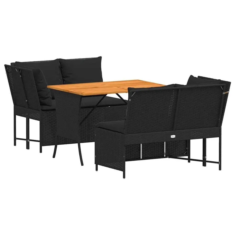 vidaXL 3-teilige Garten-Sofagarnitur in L-Form mit Kissen und Couchtisch, Schwarz, Poly-Rattan mit pulverbeschichtetem Stahlgestell - Bild 2