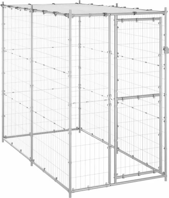 vidaXL Outdoor-Hundezwinger aus verzinktem Stahl mit Dach in Silber, B/T/H: 220 x 110 x 180 cm - Bild 1