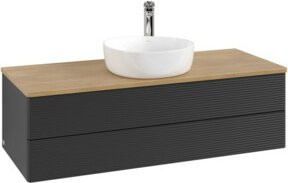 V&B Waschtischunterschrank Antao mit Frontstruktur in Eiche Honig Braun lackiert, B/T/H: 120 x 50 x 50 cm - Bild 1