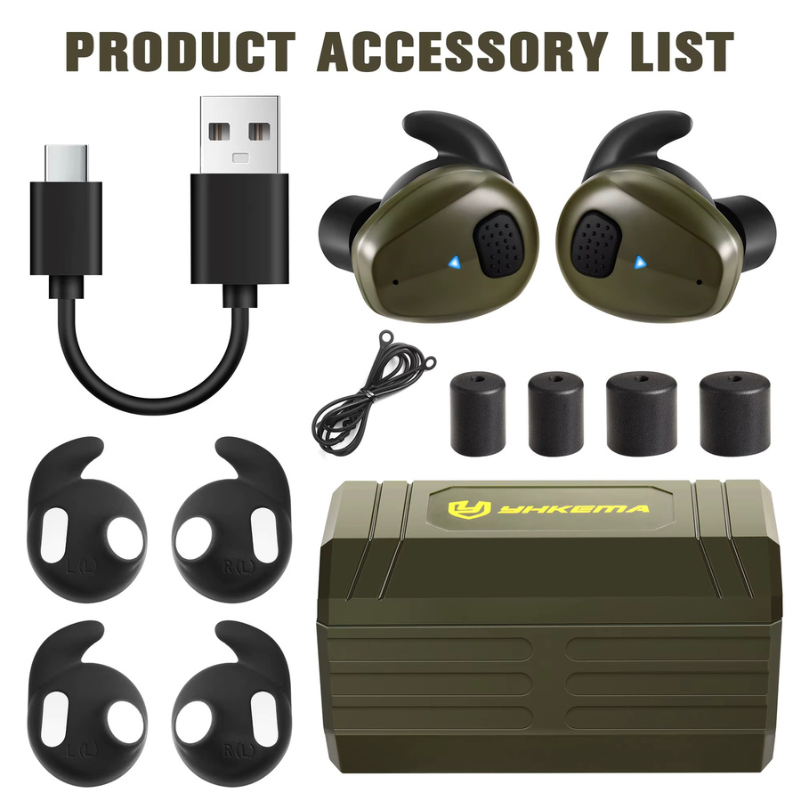 YHKEMA EB10 In-Ear Taktische Ohrstöpsel mit aktiver Geräuschunterdrückung für Schießstand, Jagd und Outdoor-Sport in Sand und Grün - Bild 3
