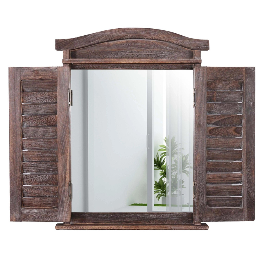 MCW Wandspiegel Spiegelfenster mit Fensterläden aus Paulowniaholz in Braun im Shabby-Stil, B/H/T: 53 x 42 x 5 cm - Bild 2