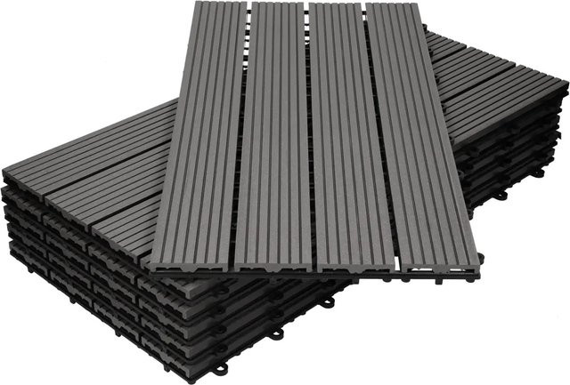ECD Germany WPC Terrassenfliesen Anthrazit in Holzoptik, 30er Set, B: 60 cm, T: 30 cm - Bild 2