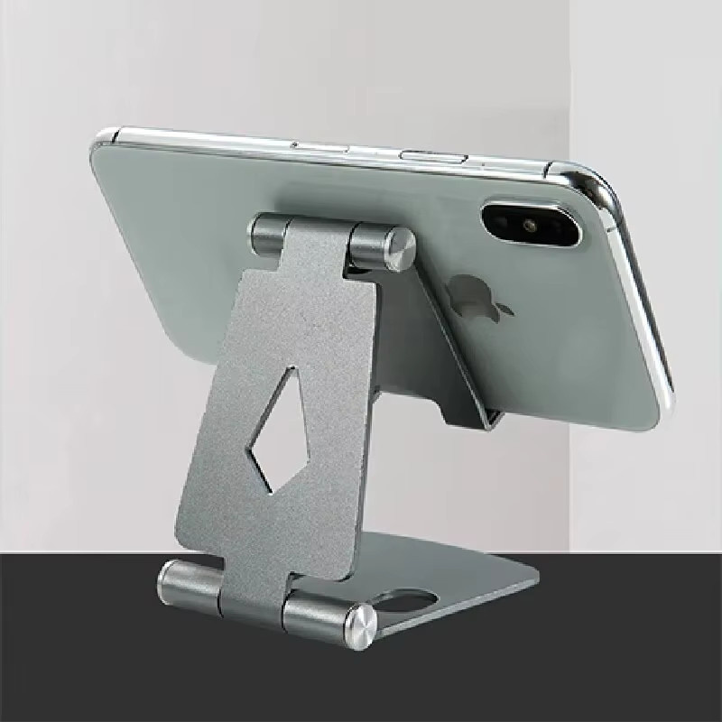 Universeller Aluminium Desktop Ständer für Phablet und Smartphone in Silber, tragbarer Teleskop-Ständer mit Doppel-Klappfunktion und einstellbaren Winkeln - Bild 3