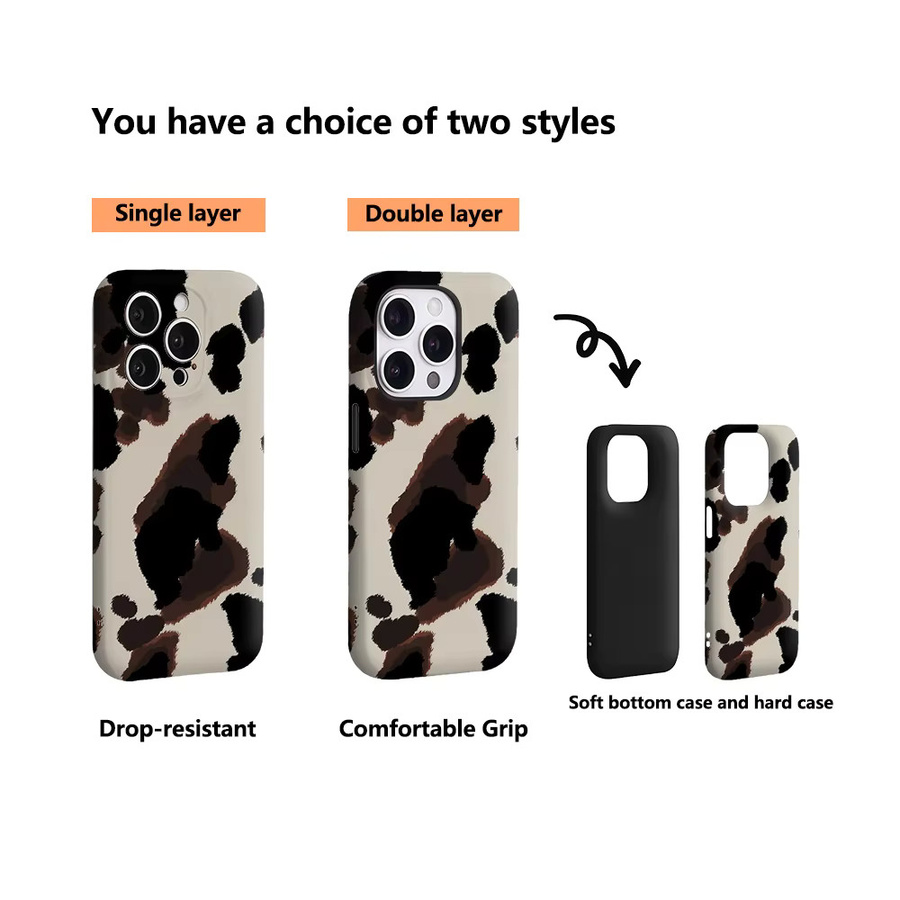 Handyhülle mit Kuh-Print für Apple iPhone 11 bis iPhone 17 Pro Max Plus in Beige und Multicolour mit doppelschichtiger Rückseite - Bild 3
