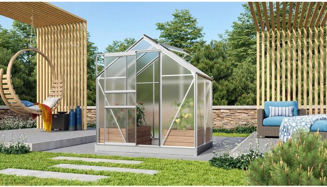 Vitavia Gewächshaus Venus 2500 HKP mit Aluminium-Rahmen und Polycarbonat-Platten inklusive Schiebetür, Dachfenster, Regenrinnen und Fundamentrahmen - Bild 1