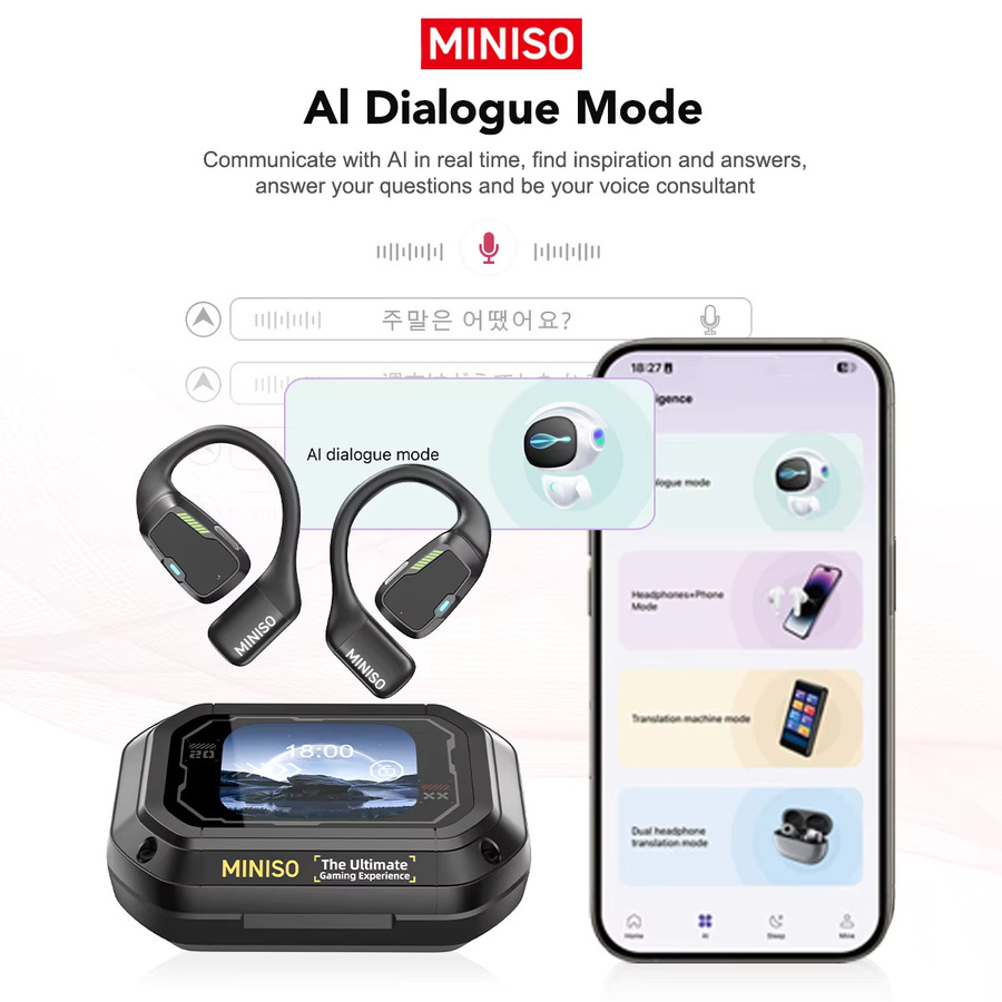 MINISO M98 OWS Sport Bluetooth Kopfhörer mit AI Translator und App-Übersetzung, Gaming Headset IPX5, in Black oder Beige - Bild 3