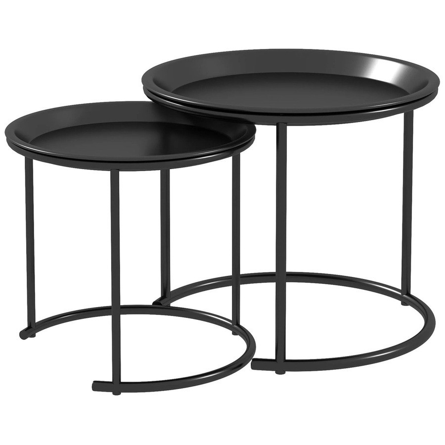 HOMCOM Couchtisch Set aus Metall in Schwarz im Industrial Design, rund, Durchmesser: 43 cm, Höhe: 38 cm - Bild 2