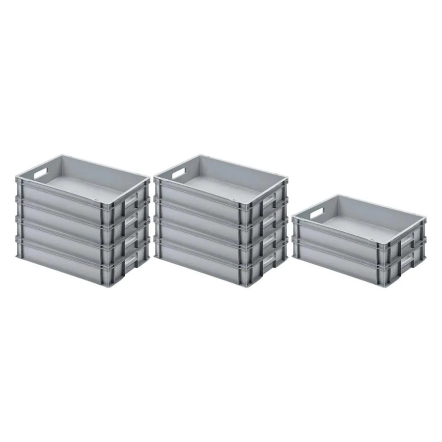 PROREGAL SparSet 10x Eurobehälter mit offenem Griff in Grau, H x B x T: 12 x 40 x 60 cm, 21 Liter Transportboxen - Bild 2