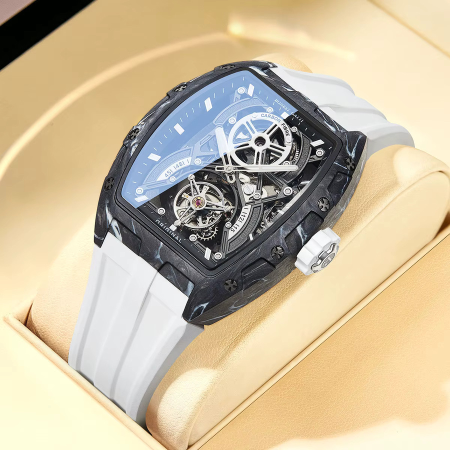 BONEST GATTI Armbanduhr, Tourbillon, Tonneau, Kohlefaser, Kautschuk, Herren - Bild 4