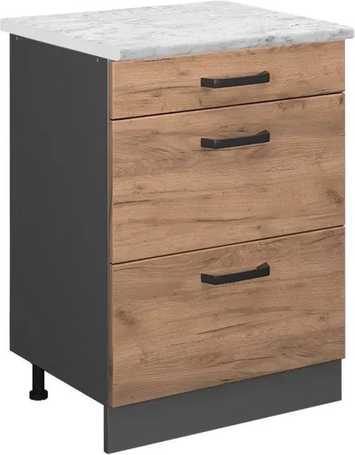 Vicco R-Line Schubladenschrank für die Küche in Goldkraft Eiche und Anthrazit mit Marmor-Optik, Breite: 60 cm - Bild 1