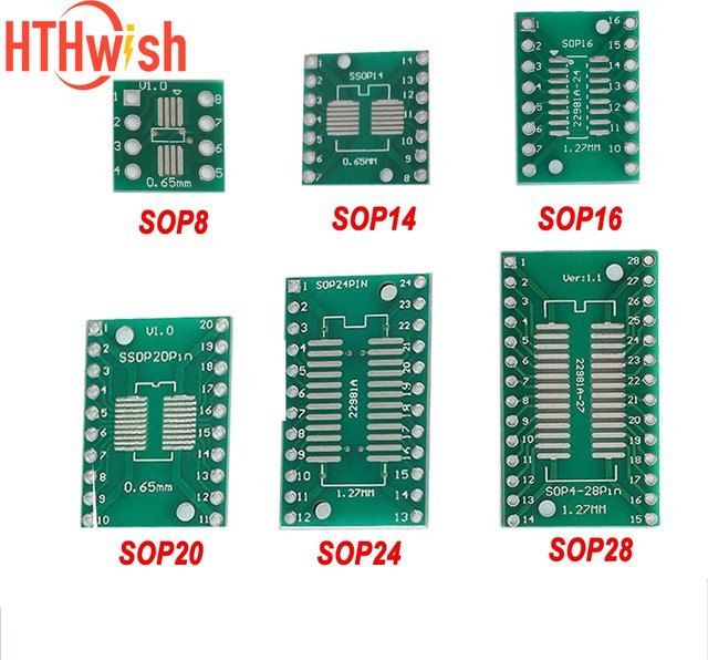 SOP TSSOP SSOP Adapter Konverter Platte für SMD zu DIP IC Buchsen in Grün - Bild 1
