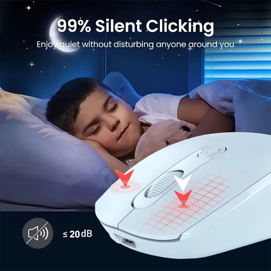 KEBIDUMEI Dual-Mode kabellose Maus mit Bluetooth und 2,4G, wiederaufladbare Gaming-Maus mit Mikrofon und 3-stufiger DPI in Schwarz - Bild 2