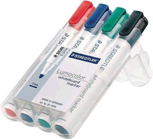 Staedtler Lumocolor 351 Whiteboardmarker Set, 4er Pack, Farben: Schwarz, Blau, Rot, Grün - Bild 1