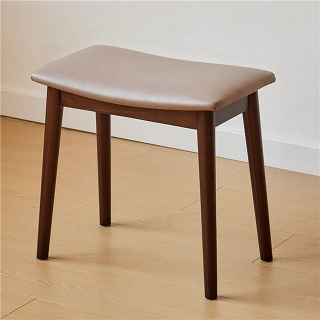 Guanglie Schminkhocker mit Holzbeinen und gepolsterter Kunstleder-Sitzfläche in Beige oder Weiß - Bild 1