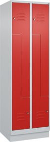 C+P Z-Spind Classic PLUS mit 4 Fächern, Sockel, Zylinderschloss, Grau/Rot, H x B x T: 195 x 60 x 50 cm - Bild 1