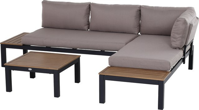 Outsunny 3-teiliges Gartenmöbel-Set aus Aluminium in Grau mit Sofa, Kissen und Beistelltisch, B/T/H: 164 x 74 x 69 cm - Bild 1