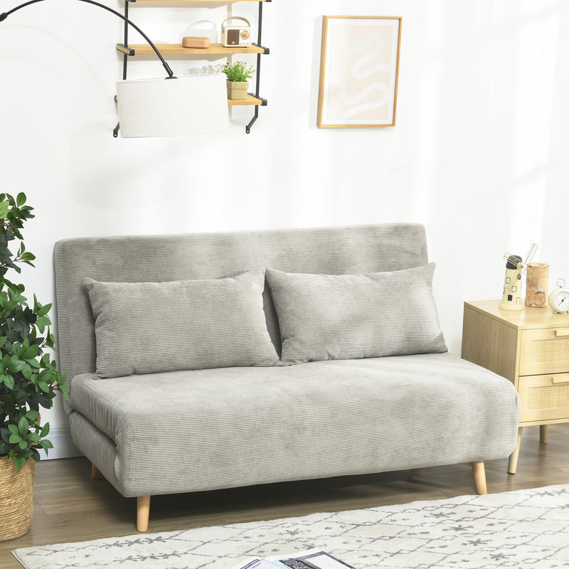 HOMCOM Schlafsofa in Grau mit Samtoptik und verstellbarer Rückenlehne, Klappbett mit Rückenkissen, B/T/H: 141 x 90 x 81 cm - Bild 2